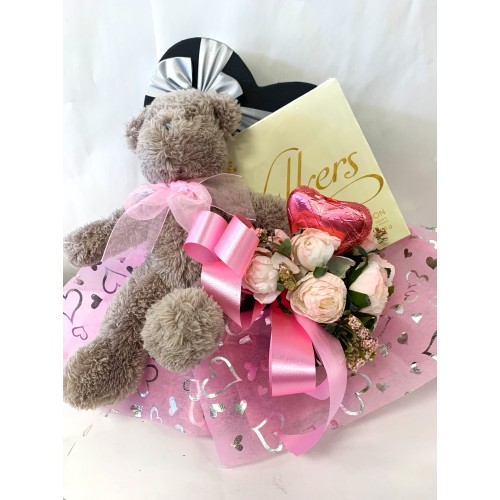 Heart Box with Teddy and Roses